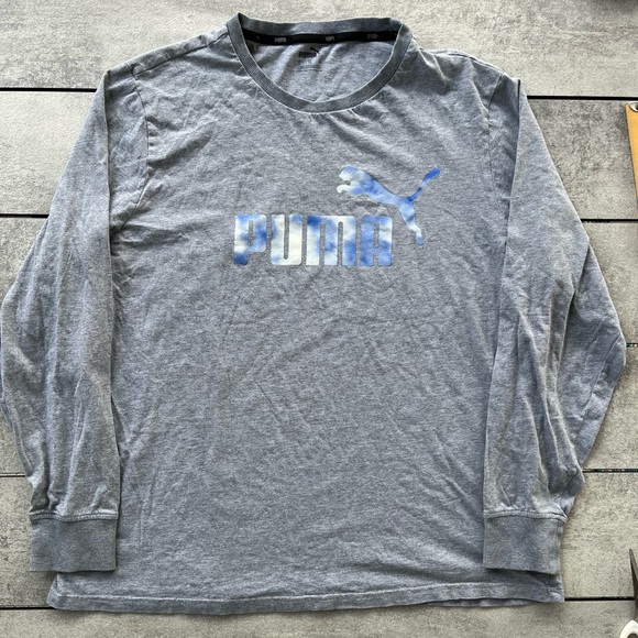 Puma Heather Gray long sleeve Crewneck; blue tie dye, ribbed collar/wrists, XL - Picture 1 of 5